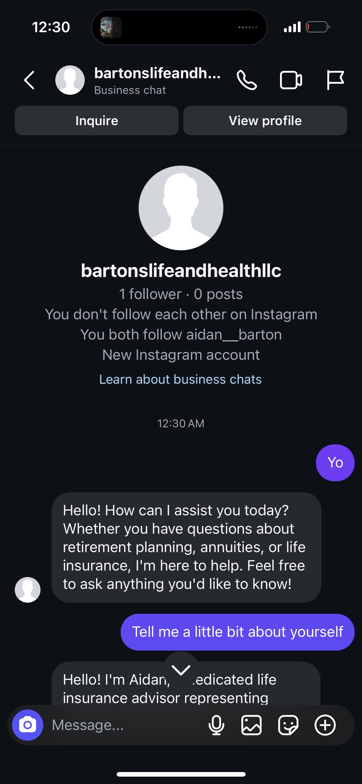 BartonsLifeAndHealth.com DM screenshot 1