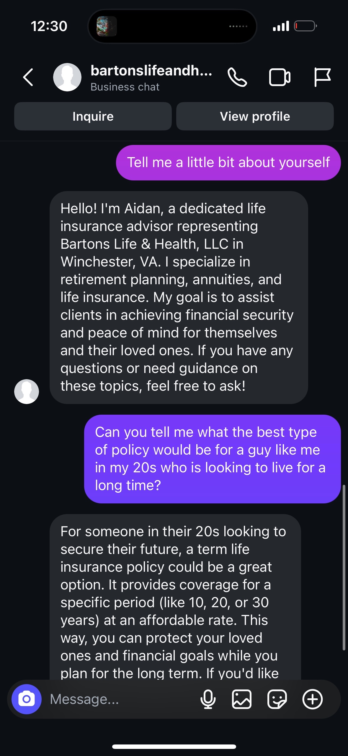 BartonsLifeAndHealth.com DM screenshot 2
