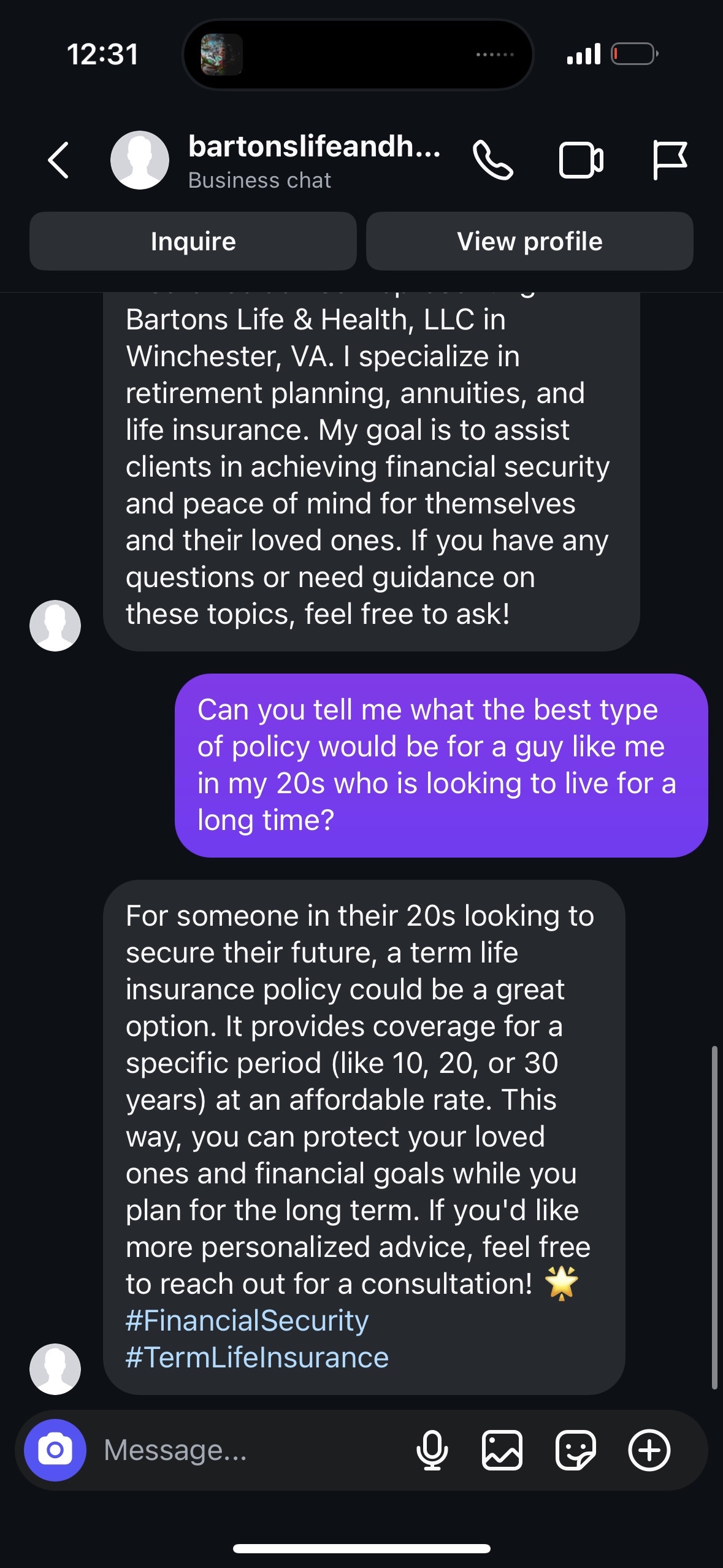 BartonsLifeAndHealth.com DM screenshot 3